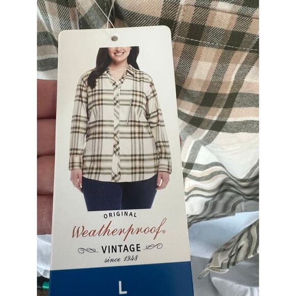 Weatherproof Vintage Women's Flannel, NWT, Large, Button Up, Cream/Green - Picture 2 of 9